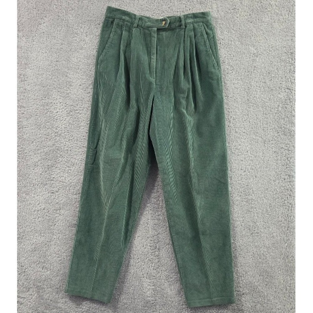 Vtg Talbots Petites Tapered Leg Corduroy Pants Women's 10P‎ Pleated Sage Green